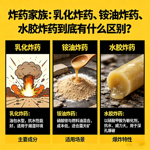 北大镇炸药家族：乳化炸药、铵油炸药、水胶炸药到底有什么区别？